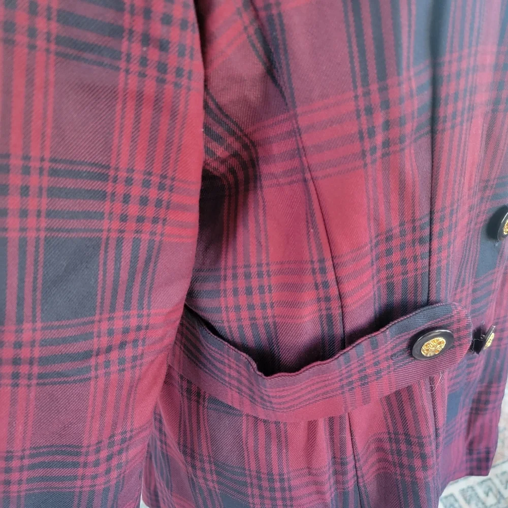 Sag Harbor NWT Vintage Plaid Red Navy Blue Preppy Blazer Office  18 gold buttons